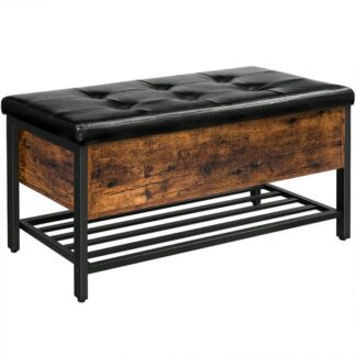 مقعد التخزين, تخزين عثماني, مقعد الأحذية مع مقعد مبطن وجرف معدني, صندوق تخزين صندوق ألعاب قابل للطي, مقعد نهاية السرير لغرفة النوم, المدخل,غرفة الجلوس, ريفي البني والأسود