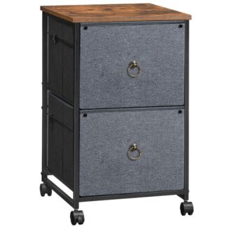 2 drawer mobile file cabinet, rolling printer stand, vertical filing cabinet, office cabinet, filing cabinet for home office, a4/letter size, nonwovens drawer, gray and rustic brown