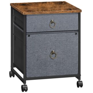 File Cabinet, 2-Drawer Filing Cabinet, Vertical Mobile Office Cabinet, Rolling Printer Stand, for A4/Letter Size Files, Nonwovens Drawer, for Home Office, Rustic Brown and Gray