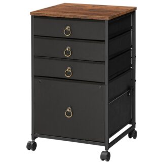 4-درج خزانة الملفات المتنقلة, حامل الطابعة المتداول مع الأدراج, خزائن الملفات المتداول تحت المكتب للمكتب المنزلي, حجم A4/Letter, درج المنسوجات, تجميع سهل, أسود