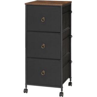 3-Drawer File Cabinet, Vertical Filing Cabinet, Office Cabinet for Home Office, Mobile Printer Stand fits A4/Letter Size, Adjustable Hanging, Nonwovens Drawer, Rustic Brown and Black