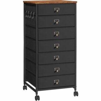 7-Drawer Vertical File Cabinet, Office Cabinet with Drawers, Filing Cabinet for Home Office, with S Hooks and Nameplates, Sturdy Metal Support, Easy Assembly, Black and Rustic Brown