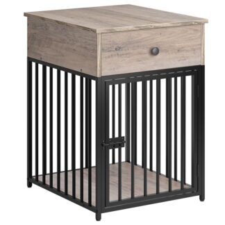 Hond crated Miwwelen, Hond Crat Table, Dekorativ Hond Kennel mat Tirang, Indoor Hausdéier Crate Enddësch fir klengt Hond, Stol-Tube Dog Cage, kauen Beweis, gro