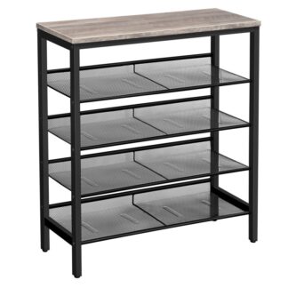 shoe rack, 5-tier shoe storage unit flat & slant adjustable shoe organizer shelf for 16 pairs, durable and stable, for entryway, hallway, closet, dorm room, industrial, grey