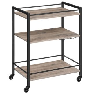 Wózek do domu, Wózek z haczykami z wina, Rolling Kitchen wózek z zamkniętymi kółkami, 25.2 x 15.7 X 33.3 Wózek o napoje cale z półkami do przechowywania, przemysłowy, szary