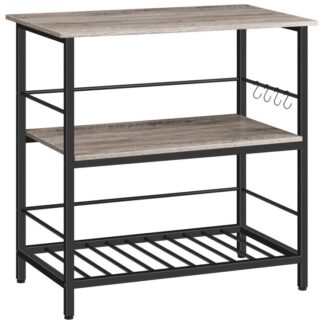 جزيرة المطبخ مع رف النبيذ, عداد المطبخ الصناعي مع السنانير والمرفقات الجانبية, 3 رف المطبخ الطبقة مع محطة عمل كبيرة, توفير مساحة, مستقر, التجميع سهل, رمادي