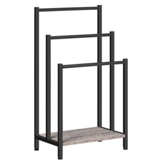 freestanding towel-rack, 3 tier blanket ladder holder for bathroom, 16.9" l x 11" w x 31.9" h, metal blanket rack, industrial drying and display rack with shelf, greige and black