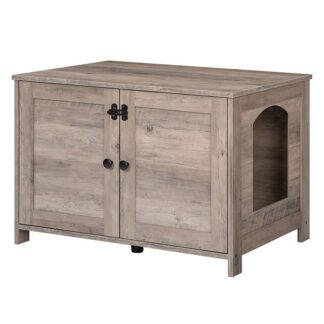 kočičí toaleta, skříňka na krabici na kočičí, kočičí dům s dveřmi a samostatným děličem, Robustní kočičí kabinet, lavice, Skladovací box pro kočky, lůžko, šedá