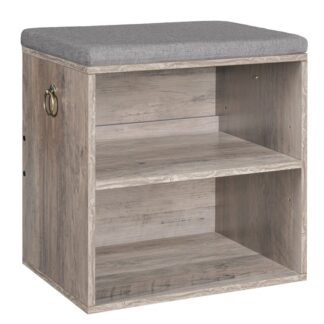 Small Shoe Bench with Cushion, Small Bench Seat for Entryway, Adjustable Shelf, Shoe Rack Bench with Storage for Bedroom, Hallway, Living Room, Greige