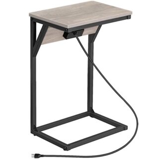 طاولة نهائية على شكل C مع محطة شحن, طاولة جانبية للأريكة مع منافذ USB & مَنفَذ, طاولة الأريكة الصناعية مع إطار معدني للدراسة, غرفة المعيشة, غرفة نوم, greige والأسود