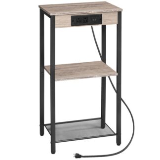 Высокий столик с зарядной станцией и USB-портами, 3-Телефонный столик уровня, Маленький столик в прихожей, Узкая тумбочка для небольшого пространства в гостиной, Спальня, Коридор, Грейдж