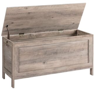 صندوق تخزين, منظم صندوق الألعاب القديم مع مفصلات أمان, مقعد تخزين قوي للمدخل, أثاث ذو مظهر خشبي, تجميع سهل, رمادي