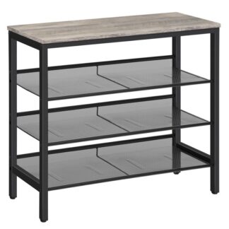 Industrial Shoe Rack, 4-Tier Shoe Shelf, Storage Organizer Unit with 3 Mesh Shelves, Wood Look Accent Furniture with Metal Frame, for Entryway, Living Room, Hallway, Grey