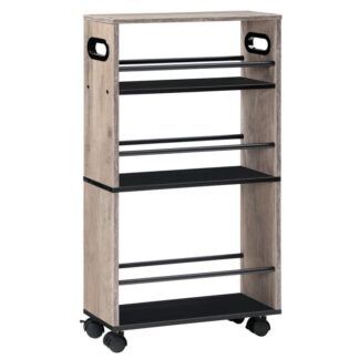 4-Tier schlanker Rollwagen, Aufbewahrungswagen für die Waschküche, Schmaler Küchenwagen mit Griff und abschließbaren Rollen, platzsparend, Einfache Montage, für Küche, Badezimmer, Greige und Schwarz