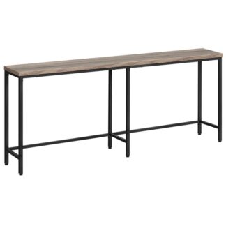 70.9 inches extra long console table, narrow entryway table, sofa table behind couch, skinny hallway table, living room, corridor, greige and black