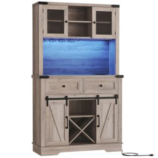 Высокий кофейный шкаф со светодиодным светом и розеткой питания, Партара