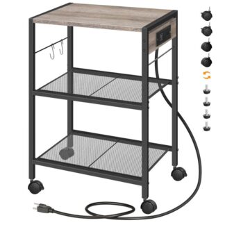 support d'imprimante industrielle, 3-table d'imprimante mobile de niveau, chariot roulant avec prises de courant et ports USB, Stand d'imprimante domestique avec 2 crochets, pour ses fonctions, salon, Greige et noir
