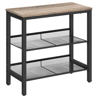 الجدول الجانبي, 3-طاولة نهاية ضيقة من المستوى, منضدة مع 2 أرفف مسطحة أو مائلة قابلة للتعديل للمساحات الصغيرة, المدخل, غرفة الجلوس, غرفة نوم, قوي, تجميع سهل, جريج وأسود