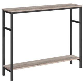 Tavolo consolle, Tavolo da ingresso con ripiano regolabile, Tavolino da divano sottile, 2-Tavolino a livelli con ripiano portaoggetti, per soggiorno, Ufficio, Industriale, Robusto, Greige