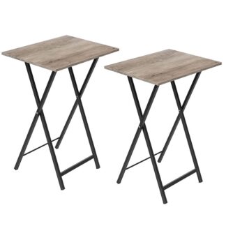 Складные столики для телевизора, Набор 2 Приставной столик для небольшого пространства, Промышленные столы для закусок для еды на диване, Стабильная металлическая рама, Легкая сборка, Экономия места, Серый и Черный