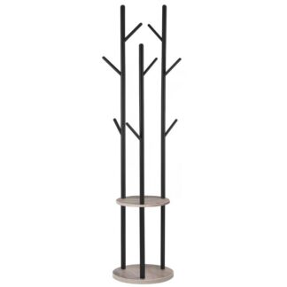 رف المعاطف, رف ملابس قائما بذاته, رف معطف شكل شجرة مع 8 خطافات, 2 أرفف مستديرة للملابس, قبعة, شنطة, غرفة المعيشة, غرفة نوم, مكتب, رمادي أسود