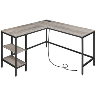 L BUSEK COMPUTER W STACJA ŁADOWANIA, Industrial Corner Writing Desk z regulowanymi półkami, Studiuj stacja robocza dla biura domowego, stabilny i oszczędny przestrzeń, Greige and Black
