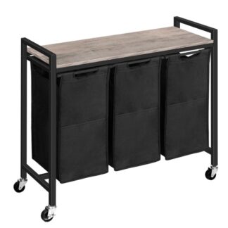 cesto della biancheria, Sorter del bucato 3 sezione, cestino del bucato con ruote,? 10.5 gallone (39.8l), carrello mobile, Borse per lavanderia in tessuto oxford estraibili e rimovibili, grigio e nero
