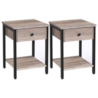 zestaw 2 Stato nocne, 2-Stół końcowy poziomu, przemysłowy stół boczny z szufladą i półką do przechowywania, stół drewniany z metalową ramą, Łatwy montaż, Greige and Black