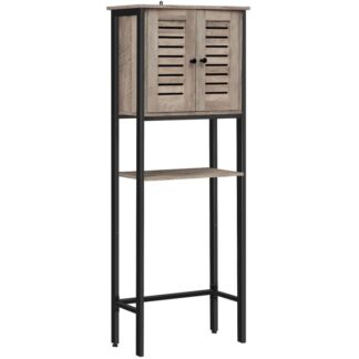 Stojak do przechowywania toalet, Over-the-Toilet Shoadet z drzwiami żaluzji, przemysłowy wielofunkcyjny oszczędność w łazience, Łatwy w montażu, stabilny, szary