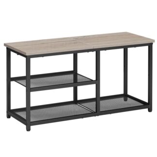 Shoe bench, Entryway Bench, 3 Tier Shoe Rack for Front Door Entrance, 31.4 inches Entry Storage Bench, Bedroom, Hallway, Living Room, Balcony Industrial, Greige and Black