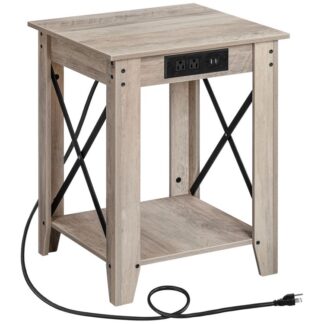 Ende Tabelle 2-stufiger Nachttisch mit USB-Häfen und Outlets Sofa Couchtisch Wohnzimmer