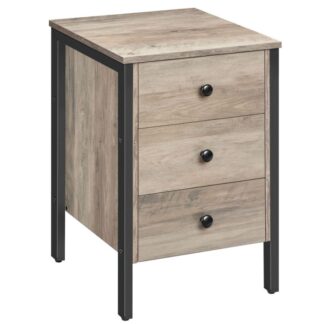 nightstand, end table with 3 drawers and storage shelf, retro industrial style end table, for living room, bedroom, easy assembly, grey and black