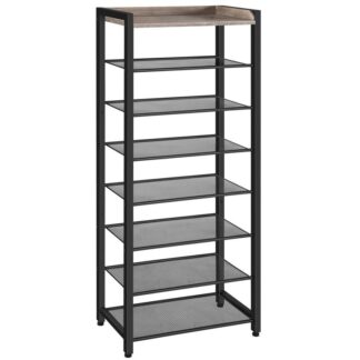 8-Tier Shoe Rack, Shoe Cabinet, Narrow Shoe Rack, Holds 14-16 Pairs of Shoes, Space Saving, Easy Assembly, for Entrance, Living Room, Hallway, Grey-Black