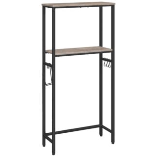 Over-The-Toilet Storage, 2-Tier Bathroom Organizer Over Toilet, Bathroom Shelves with Toilet Paper Holder and Hooks, Freestanding Storage Shelf, Space Saver, Greige and Black