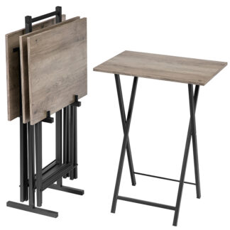 Складные столики для телевизора, Набор 4 Подносы для телевизора со стойкой для хранения, Промышленный столик для еды на диване, Складной стол для закусок для небольшого пространства, Легкая сборка, Грейдж и Блэк