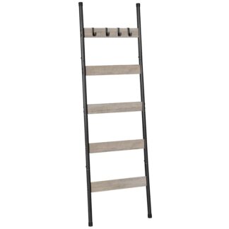 سلم بطانية, 5-رف منشفة الطبقة مع السنانير, رف بطانية يميل على الحائط, رف عرض سلمي مزخرف, الأوشحة, صناعي, غرفة الجلوس, غرفة نوم, جريج وأسود