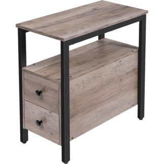 table de chevet, table de chaise étroite avec tiroir et étagère de stockage ouverte, Tablette de nuit pour les petits espaces, Construction stable et robuste, mobilier d'accent look en bois, gris et noir