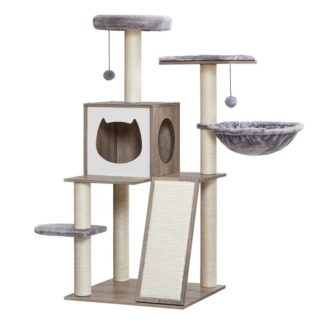 شجرة القط, 58.3 برج القطط بوصة للقطط الداخلية, بيت القطط الخشبي مع 2 الأراجيح القط, شقة حديثة للقطط مع أعمدة خدش للقطط, العصي دعابة القط, العلياء الناعمة, جريج