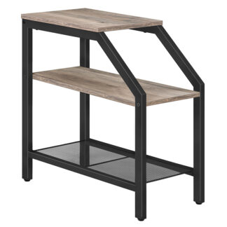 side table, bedside table with 3 shelves, narrow industrial sofa table for small spaces, metal frame, sturdy and easy to assemble, wood effect furniture, grey