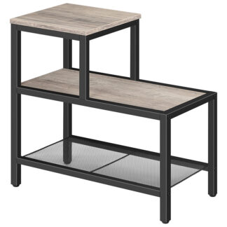 Narrow Side Table, End Table, Small Storage Side Table with 3-Tier Shelves, Industrial Sofa Side Table for Small Spaces, Living Room, Sturdy, Easy Assembly, Grey and Black