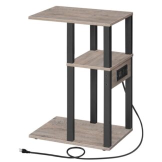 طاولة جانبية على شكل C مع محطة شحن, طاولة جانبية صغيرة مع 2 منافذ ومخارج USB, طاولة صينية التلفاز, طاولة أريكة للمساحات الصغيرة, غرفة الجلوس, غرفة نوم, جريج وأسود