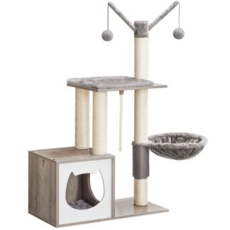 شجرة القط للقطط الداخلية, برج القط الخشبي, شقق القط الحديثة للقطط الداخلية, منازل شجرة القط مع قطار خدش القط والراجحة القط, وسادة قابلة للإزالة قابلة للغسل, جراير