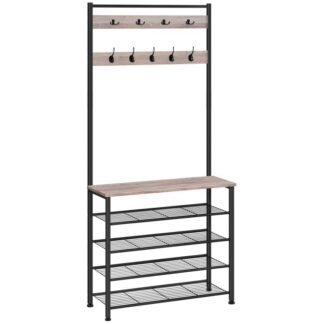 Холл Дерево, Вешалка для одежды с полкой для обуви, Холл Дерево со скамейкой, 5 Ярусный органайзер для хранения обуви с 9 Крючки для прихожей, Шкаф, Крепкий, Промышленный, Серый и Черный