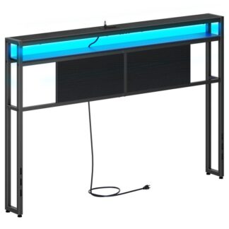 Изголовье королевского размера, Изголовье со светом и розетками, Изголовье с 2 Полки для хранения, Стеллаж для хранения, Регулируемая высота, Прочный и стабильный, Легкая сборка,