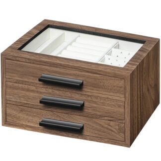 Jewelry Box for Women, 3-Tier Jewelry Organizer, Jewelry Organizer Box, Transparent Lid, Christmas Gift, Gift for Loved Ones, for Earring, Necklace, Ring, Bracelet, Walnut and Black