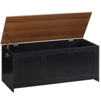 Banc de rangement HOOBRO, 43.3" Coffre de rangement en bois rétro, Tronc de rangement en bois, Coffre jouet avec dessus de levage, Organisateur d'entrée multifonctionnel, pour l'entrée, Salon, Noir et noix