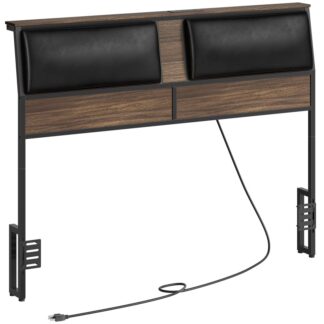 Изголовье грецкого ореха и черного размера королевы, Обитая изголовье с зарядной станцией, с верхней полкой хранения и адаптерами каркаса кровати, Регулируемая высота, Для кровати размера королевы