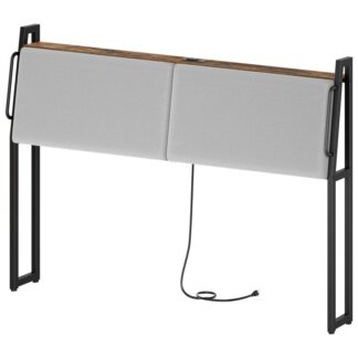 headboard king size, king headboard only with storage shelf, removable upholstered head boards with charging station, sturdy and stable, rustic brown, grey and black