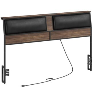 Čelní deska velikosti ořechu a černýho krále, Čalouněná čelo s nabíjecí stanicí, s adaptéry s horním úložným policí a rámečkem, Výškově nastavitelné, pro rám postele velikosti krále