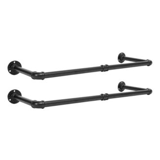 rack de vêtements muraux, ensemble de 2 rack à vêtements de pipe, 29.7 pouces, barre de vêtements en fer suspendus, Bars de vêtements lourds, Tiles suspendus polyvalentes pour le stockage du placard, noir